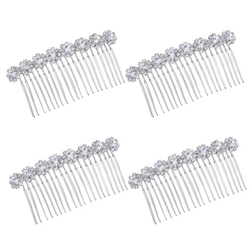 WBCBEC 4 Pack High-grade Alloy Diamond Rhinestone Flower Hair Side Combs Wedding Bridal Jewelry Hair Clips for Women(Silver)
