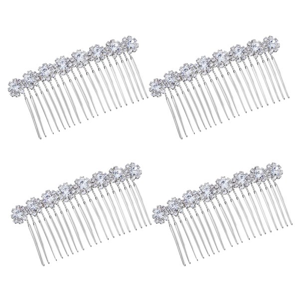 WBCBEC 4 Pack High-grade Alloy Diamond Rhinestone Flower Hair Side Combs Wedding Bridal Jewelry Hair Clips for Women(Silver)