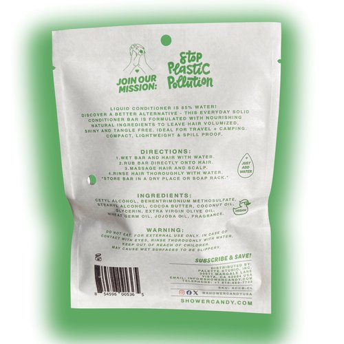 Shower Candy Coconut Lime Solid Hair Conditioner Bar | Natural Conditioner with Plastic-Free Packaging | Zero Waste Compostable Pouch - SLS free Conditioner| Travel Size Conditioner Bars