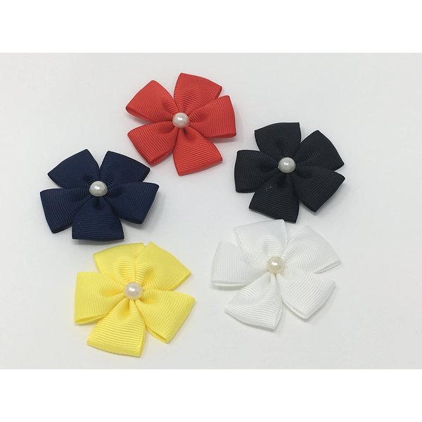 Ribbon Flower, Flower Hair Clip, Grosgrain Flower Hair Clip, Faux Pearl, Coral, White, Yellow, Black, Navy Blue