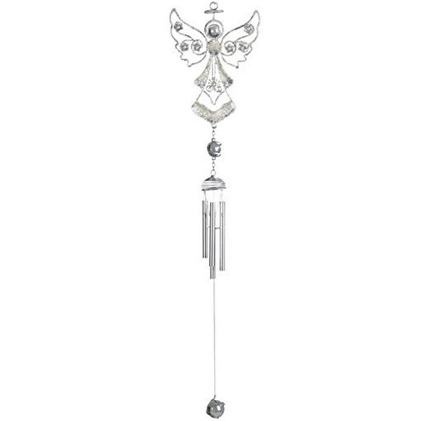 StealStreet SS-G-99388 Silver Angel Wind Chime with Silver Gems and Halo, 23"
