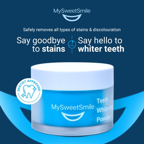 MySweetSmile Teeth Whitening Powder - Dentist-Approved & Enamel-Safe | 6 Month Supply | Tea, Coffee, Wine & Smoking Stain Remover | Non-Sensitive Formula | Peroxide Free | Cool Mint Flavour