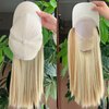 ASAYUMI Baseball Cap with Hair Extensions Hat Wig Adjustable Hat Attached Short Straight 18" Synthetic Hairpiece for Women Ash Blonde Mix Bleach Blonde