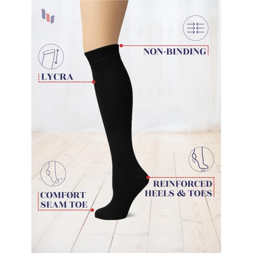 Hugh Ugoli Women's Bamboo Knee High Socks | Comfort Seam Long Dress Socks, Soft & Lightweight | 4 Pairs, Black, Shoe Size: 5-8