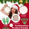 Lounsweer 96 Pcs Christmas Party Supplies Paper Plates and Napkins Disposable Dinnerware Set Include Christmas Plates Napkins Forks for Xmas Holiday Table Decorations 24 Guests (Red Berry)