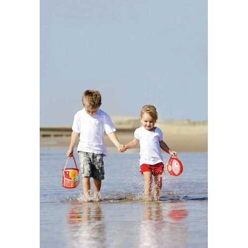 Hape Fold and Go Beach Toy Sets with Easy Carry Cavas Bag| Beach Toy Playset with Bucket for Toddlers 18M+