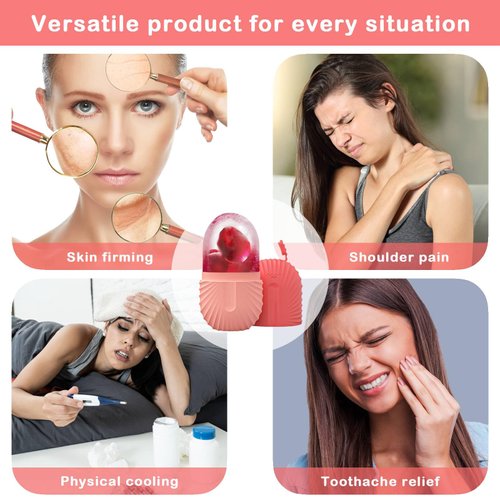 GISUREY® Ice Face Roller, Ice Roller for Face and Eye, Facial Beauty Ice Roller Skin Care Tools, De-Puff Eye Bags,Reduce Migraine Pain,Reusable Massage Silicone Ice Mold (Pink)