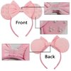 JIAHANG Velvet Mouse Pink Ears Hair Bow Headband with Pearls, Party Decoration Costume Headwear Hair Accessories for Women Girls (velvet pink 03)