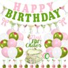 Martini Bow Birthday Party Decorations, Green Pink Glitter Happy Birthday Banner Garland Cake Topper Balloons for Girls Women Trendy Martini Bar Birthday Bachelorette Bridal Shower Party Supplies
