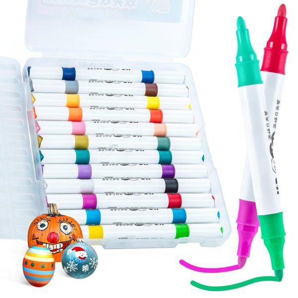 M&G 12 PCS Acrylic Paint Pens Markers，24 colors Dual Tip Acrylic Paint Markers, Paint Markers for Rock Painting, Stone, Wood, Calligraphy, Canvas, Ceramic, Metal, Glass, DIY Crafts