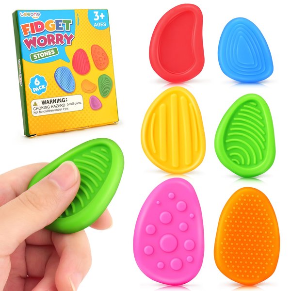 Fidget Toys Sensory Stone for Kids: Silicone Textured Worry Stones for Autism Kids - Quiet Fidgets for Anxiety Relief - Classroom Prizes Sensory Toys - Gifts Christmas Stocking Stuffers for Kids