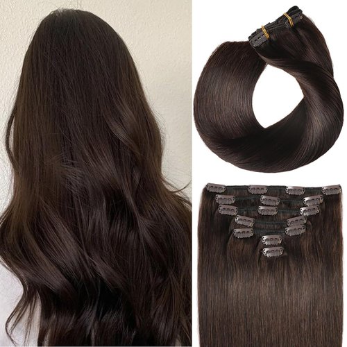 ORIGEN Clip in Hair Extensions Real Human Hair Clips ins Remy Hair Extensions for Women Full Head Dark Brown 80g 16 Clips 7 Pcs 12 Inches