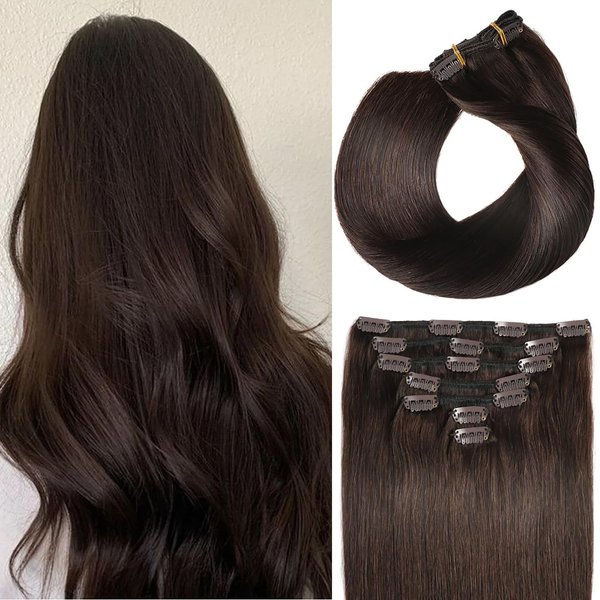 ORIGEN Clip in Hair Extensions Real Human Hair Clips ins Remy Hair Extensions for Women Full Head Dark Brown 80g 16 Clips 7 Pcs 12 Inches