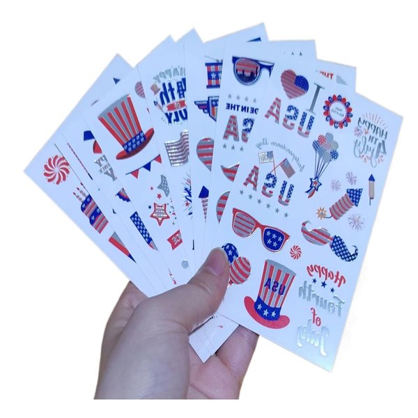 Comelodiant 4th of July Face Stickers Fourth of July Temporary Tattoos Red White Blue Patriotic Stickers Tattoos for Kids