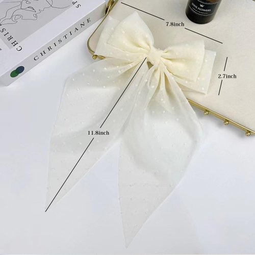 GOORAIFU Hair Bows for Women, 2pcs Black Beige Hair Clips Girls, Hair Barrettes with Long Tail Chiffon Ribbons Cute Hair Accessories