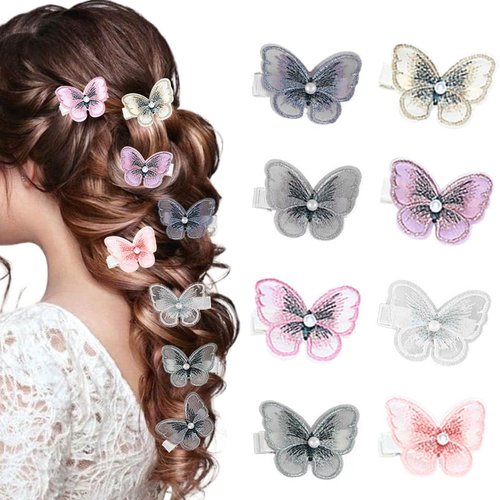 Bartosi Butterfly Hair Clips Butterfly Hair Barrettes Bride Wedding Hair Pins Bridal Hair Accessories for Women and Girls (Pack of 8)