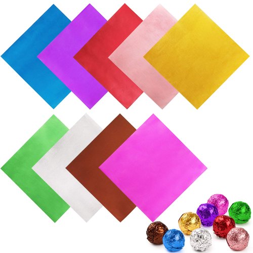 LotFancy Foil Candy Wrappers for Chocolates, 4x4 inch, 900 Pcs Aluminum Candy Wrapping Paper, Square Colored Foil Sheets for DIY Homemade Candies Party Favors Decorations, 9 Colors