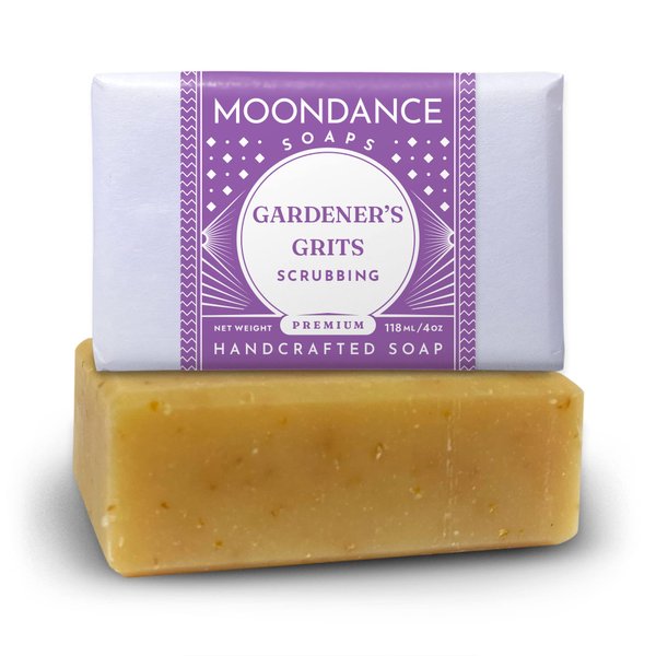 MOONDANCE SOAPS Hand Soap for Gardeners with Patchouli and Geranium Essential Oils, Shea and Cocoa Butter, Palm, Coconut and Olive Oil, Corn Grits, Rosemary Extract (One Bar) and More
