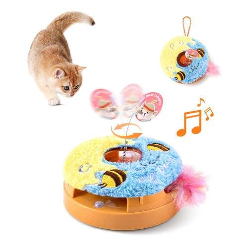 Migipaws Interactive Cat Toys, Automatic Frenzy Donut cat Toy with Moving Feather,Catnip, Squeaking for Indoor Cats Rechargeable