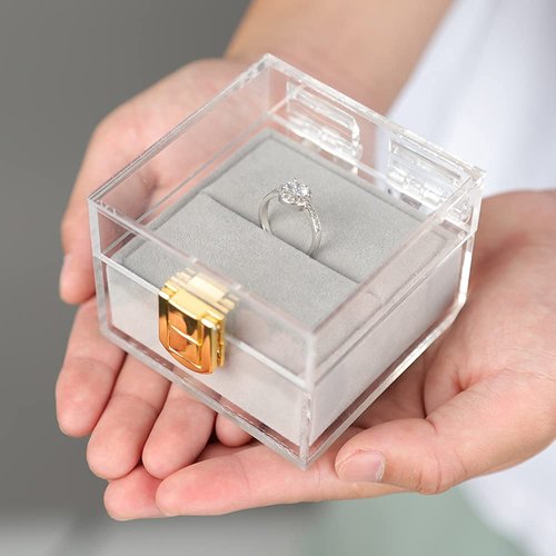 UNIMARCAL Proposal Engagement Ring Box for Wedding Ceremony - Modern style Premium Clear Mrs Ring Bearer Box-Handmade Cristal acrylic for Proposal, Wedding,gift,Display Decoration Single ring boxes