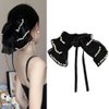 Pearl Layered Bow Claw Clips for Women Girls Bowknot Hair Claw Clip with Long Ribbon Bow Hair Clip for Girls Black Bowknot Claw Clip with Pearls