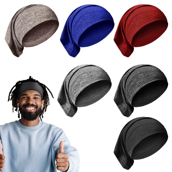 6 Pcs Spandex Dreadlock Cap Dreadlock Tube Unisex Men Women Dreadlocks Bands Elastic Long Hair Dreads Head Wraps Dreads Cap Locks Headbands for Dreads Accessories, 6 Colors (Dark Color)