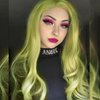 Superior Yellow Green Lace Front Wigs for Women Long Wavy Hair Matcha Green Synthetic Lace Front Wigs Drag Queen Spring Tender Green Wig Realistic Glueless Heat Resistant Fiber Hair Cosplay 24Inch
