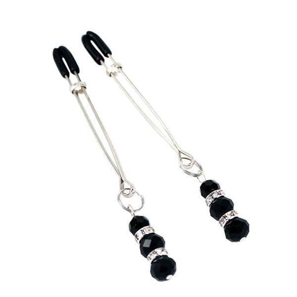Eastern Delights Elite Nipple Clamps, Silver Color with Black Pendant