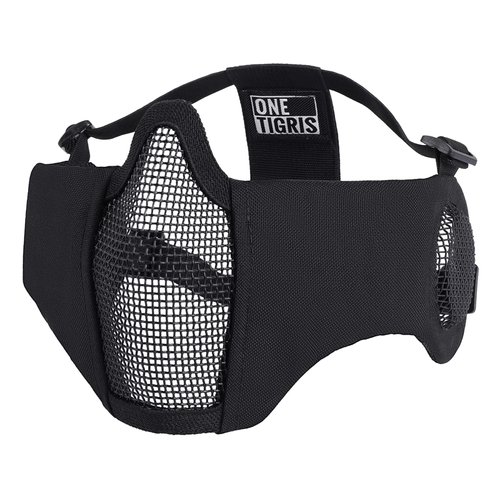OneTigris 6" Foldable Half Face Mesh Mask with Ear Protection, Tactical Lower Face Protective Mask (Black)