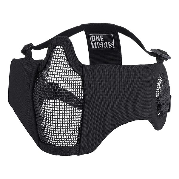 OneTigris 6" Foldable Half Face Mesh Mask with Ear Protection, Tactical Lower Face Protective Mask (Black)