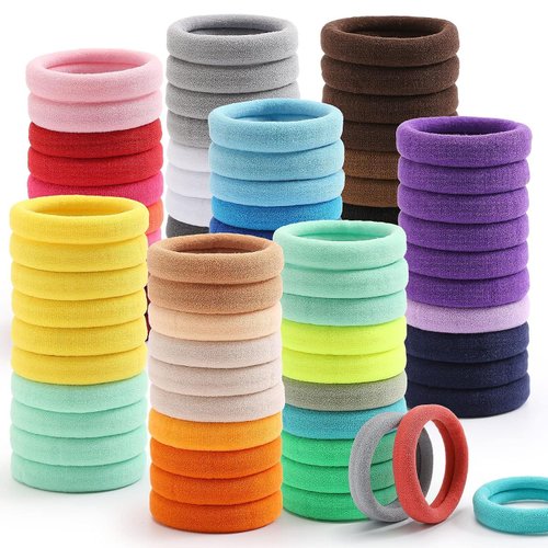 Multi Elastic Hair Ties, Seamless Hair Band, Ponytail Holder No Crease Damage, Elastic Cotton Bands for Women's Hair (100, Multi Assorted)