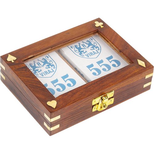 IBLAY Handmade Wooden Playing Card Holder Box -See Through Playing Cards Case