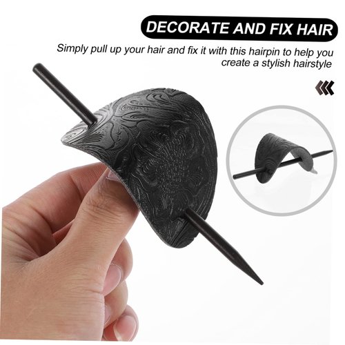 Mikinona 3pcs Leather Hairpin Hair Barrette with Stick Leather Hair Slide Stick Hair Sticks for Buns Metal Holder Hair Pieces for Women Head Pieces for Woman Leather Barrette with Stick Pu