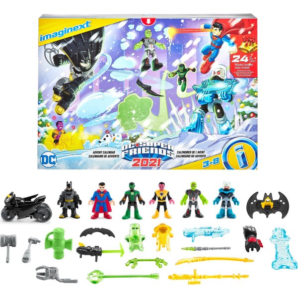 DC Super Friends Imaginext DC Super Friends Advent Calendar, 24 mystery toys including figures, accessories and a vehicle for preschool kids