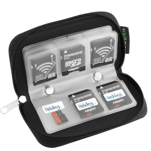 Eco-Fused Memory Card Case - Fits up to 22x SD, SDHC, Micro SD, Mini SD and 4X CF - Holder with 22 Slots (Black)