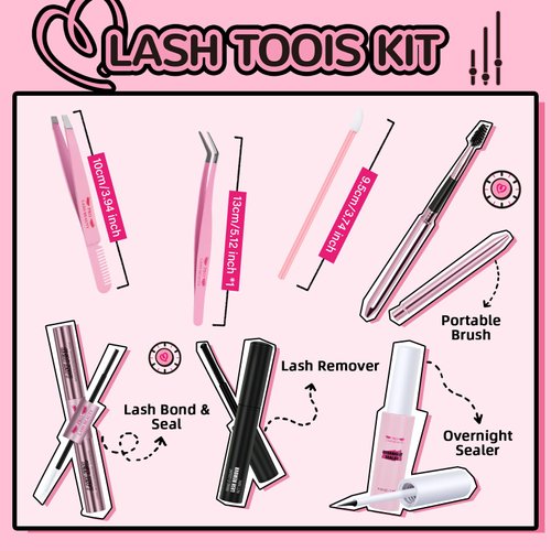 PRO DIY Lash Extension Tools Kit Lash Clusters Tools Lash Bond and Seal Lash Overnighter Cluster Lash Tweezer for Beginner DIY Lashes at Home (DIY Lash Tools)