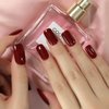 Elevenail Press on Nails Glossy Dark Wine Red False Nails Medium Length Square Fake Fingersnails Daily Manicure Salon DIY Faux Ongles Solid Red Nails Art Tips Gifts for Women Girls