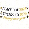 Hokinaa Happy New Year Banner - 3Pcs Peace Out 2024 Eve Party Supplies Gold Glitter Cheers to 2025 Sign Champagne Hanging Decor for Home Indoor Outdoor Wall Decoration Holiday Winter Party Decorations