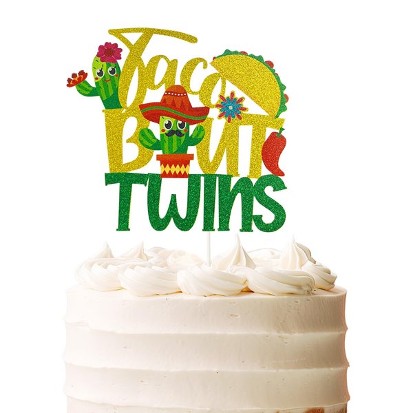 Taco Bout Twins Cake Topper - Mexican Fiesta Twin Birthday Cake Decor - Cinco de Mayo Theme Baby Shower Party Supplies - Mexican Fiesta Party Decoration