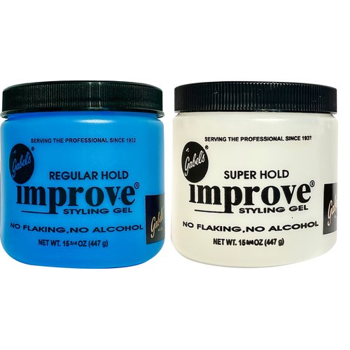 Improve Gabel's Styling Gel (Blue) and (Clear) each 15.75 oz Authentic Gabel's Manufacturer Direct Gabel's logo in black label on the jar
