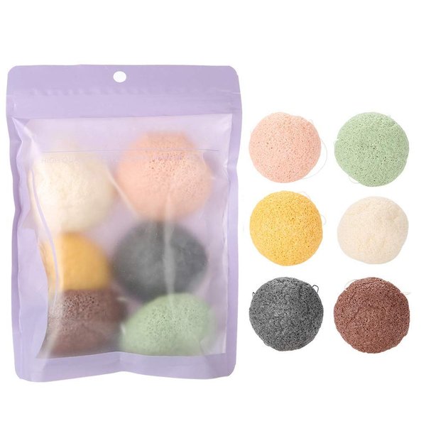 FILFEEL 6 Pieces Konjac Facial Sponge Set, Skin Care Body Cleansing & Gently Exfoliating Sponges Wash Face Flutter Tools(02#Round)
