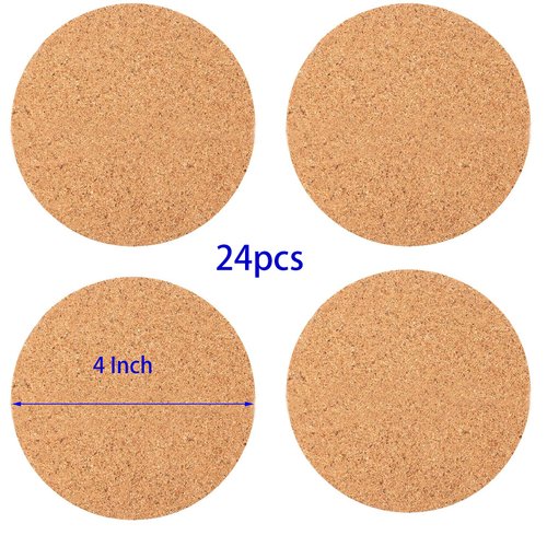 YYaaloa 24Pcs Self-Adhesive Mini Backing Cork Tiles Sheets Round 4" for DIY Coasters and DIY Crafts Cork Board, Cork Tiles, Cork Mat (Round 24pcs)