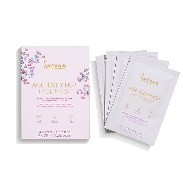 Karuna Skin - Clarifying+ Sheet Masks for Clear Skin, Moisturizing & Hydrating Face Masks Skincare, Sheet Mask with Honey, Salicylic Acid & Burdock Root, 4 Face Mask Sheets per Pack