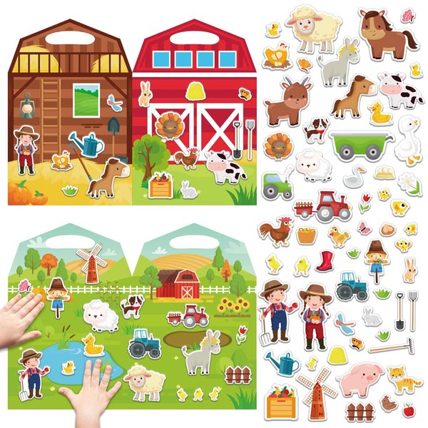 3D Farm Animals Puffy Sticker Play Set Kids 24 Christmas Toys Gifts Sticker Book Window Clings Decals for Toddlers Home Airplane Classroom Nursery Farm Party Supplies Decorations Removable 100