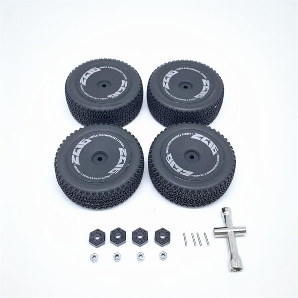 KingVal Replacement Front Wheel Tyre and Rear Wheel Tyre with Hex Hub Adapter Cross Wrench RC Parts Combo Compatible with WLtoys 1/14 144001 RC Car