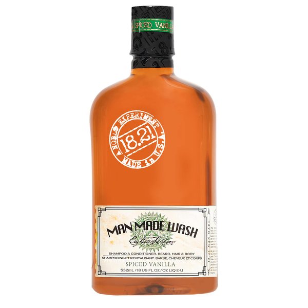 18.21 Man Made Original Spiced Vanilla 3-in-1 Body Wash, Shampoo, & Conditioner for Men, All Hair & Skin Types, Strengthens and Moisturizes in a Manly Aroma, 18 oz