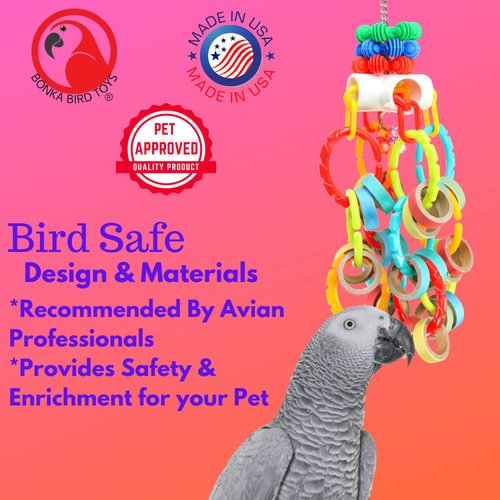 3551 Bonka Bird Toys Bagel Waterfall Foraging Cage African Grey, Cockatoo, Amazon, Eclectus, Small Cockatoos, Mini Macaws, Conures, and Similar Size Pet Parrots