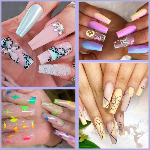 Nail Tips False Nails Kit - Ejiubas 500PCS Clear Nail Tips for Acrylic Nails Fake Nails with Nail Glue 4PCS Nail File With Case for Nail Salons and DIY Nail Art, 10 Sizes