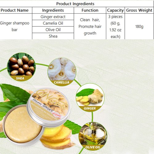 Zoreni Natural Organic Ginger Hair Regrowth Shampoo Bar Soap for Anti Hair Loss, Dandruff, Itching - Promotes Hair Growth, All Hair Types (3 Pcs)