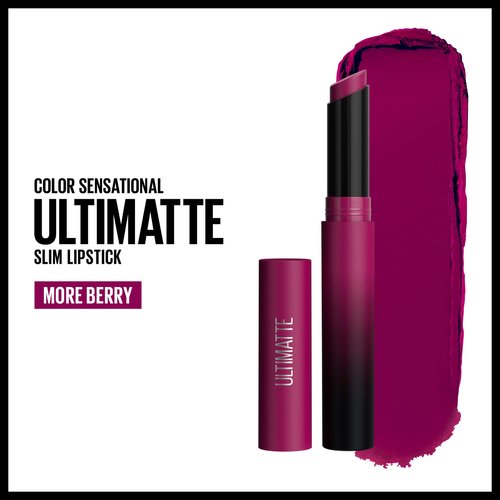 Maybelline Color Sensational Ultimatte Matte Lipstick, Non-Drying, Intense Color Pigment, More Berry, Warm Berry Purple, 1 Count